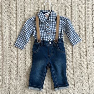 Button down onesie and suspenders